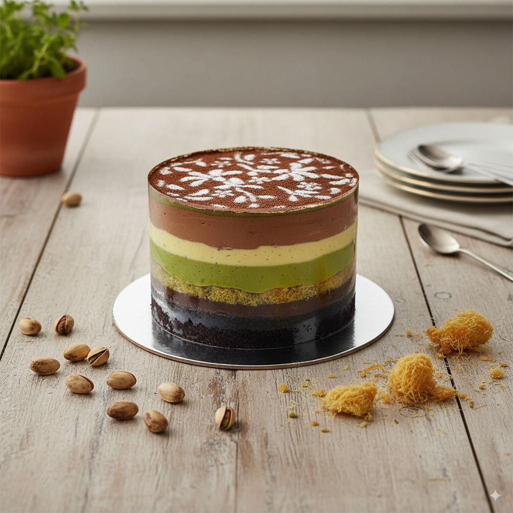 Pisachio and Kunafa Cake